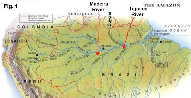 Map of the Madeira and Tapajos River, Brazil
